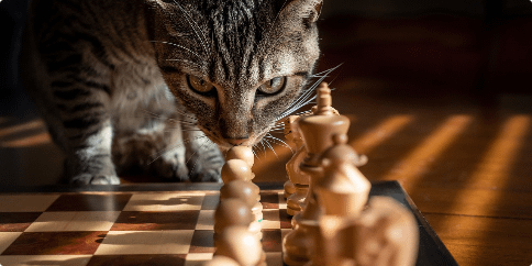 Screen shot of a cat trying to execute a move on a chess board